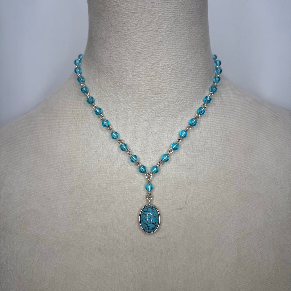 Turquoise blue beaded necklace Y2K